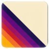 Square coaster with retro rainbow color stripes on the corner.