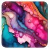 Square coaster with bright jewel tone color abstract watercolor print.