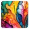 Square coaster with bright jewel tone color abstract watercolor print.
