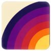 Square coaster with retro rainbow color arc on the corner.