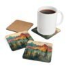 Coaster set featuring a rainbow watercolor forest with layered mountains and soft blended colors.