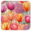 Square coaster featuring blended pink and orange watercolor tulip artwork.