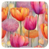 Square coaster featuring blended pink and orange watercolor tulip artwork.