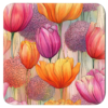 Square coaster featuring blended pink and orange watercolor tulip artwork.